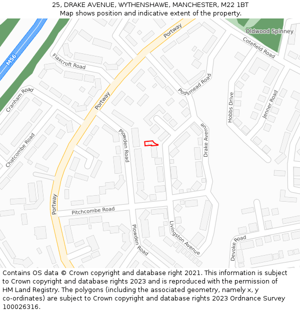 25, DRAKE AVENUE, WYTHENSHAWE, MANCHESTER, M22 1BT: Location map and indicative extent of plot