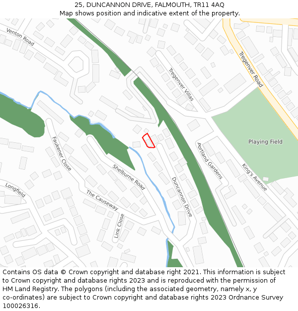 25, DUNCANNON DRIVE, FALMOUTH, TR11 4AQ: Location map and indicative extent of plot