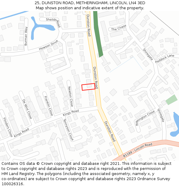 25, DUNSTON ROAD, METHERINGHAM, LINCOLN, LN4 3ED: Location map and indicative extent of plot