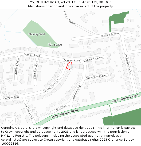 25, DURHAM ROAD, WILPSHIRE, BLACKBURN, BB1 9LR: Location map and indicative extent of plot
