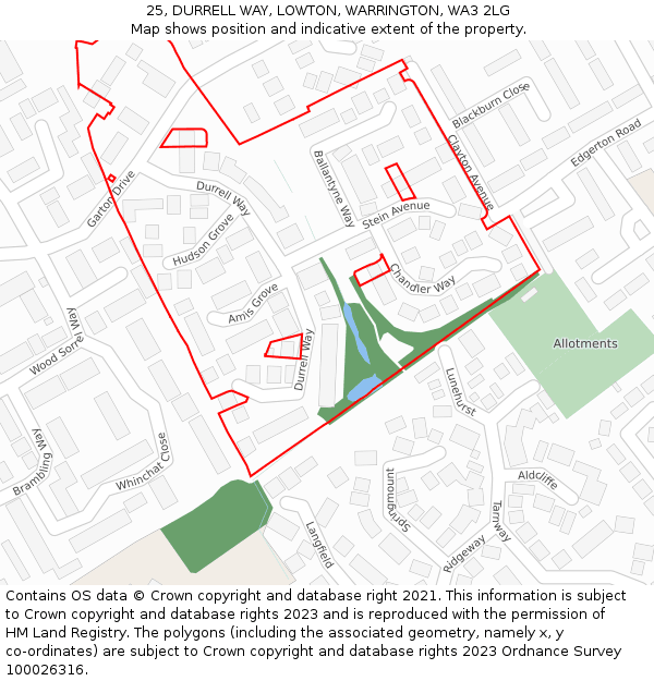 25, DURRELL WAY, LOWTON, WARRINGTON, WA3 2LG: Location map and indicative extent of plot