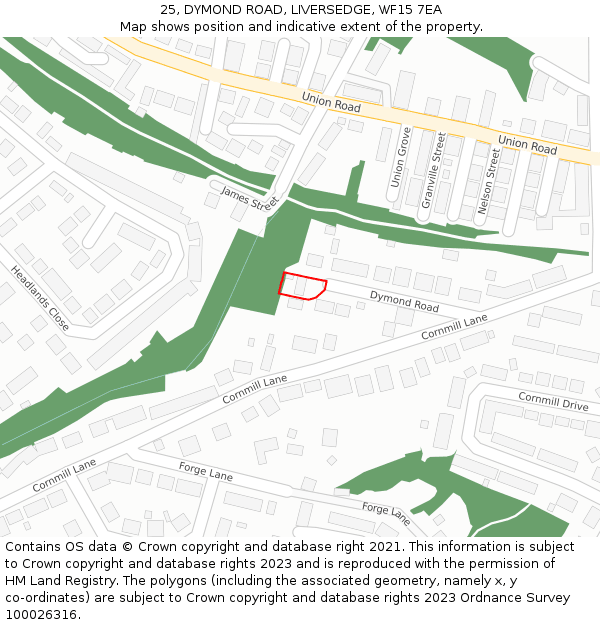 25, DYMOND ROAD, LIVERSEDGE, WF15 7EA: Location map and indicative extent of plot