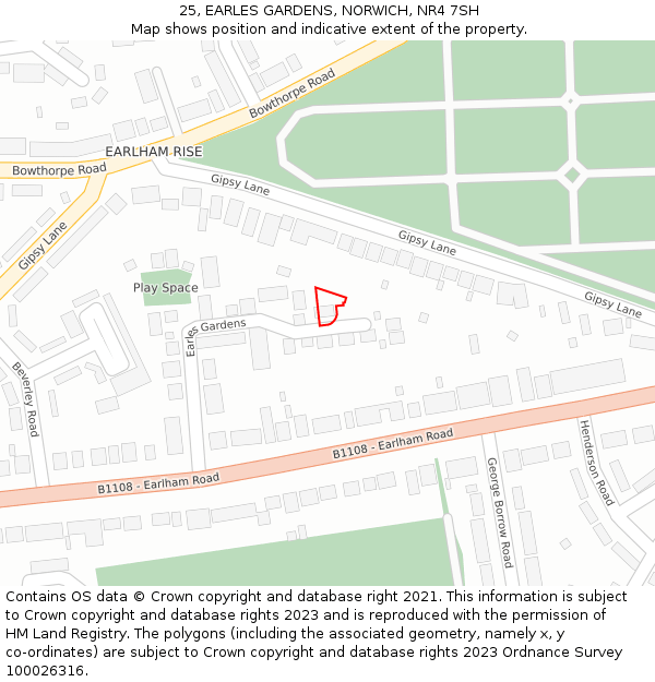 25, EARLES GARDENS, NORWICH, NR4 7SH: Location map and indicative extent of plot
