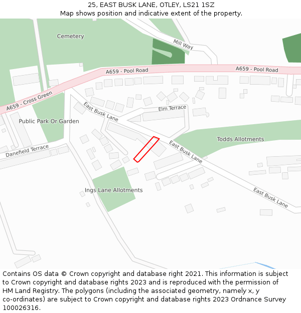 25, EAST BUSK LANE, OTLEY, LS21 1SZ: Location map and indicative extent of plot