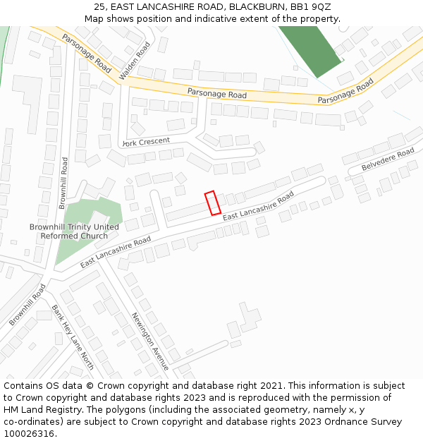 25, EAST LANCASHIRE ROAD, BLACKBURN, BB1 9QZ: Location map and indicative extent of plot