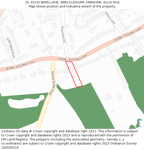 25, ECHO BARN LANE, WRECCLESHAM, FARNHAM, GU10 4NQ: Location map and indicative extent of plot