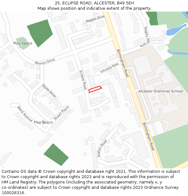 25, ECLIPSE ROAD, ALCESTER, B49 5EH: Location map and indicative extent of plot