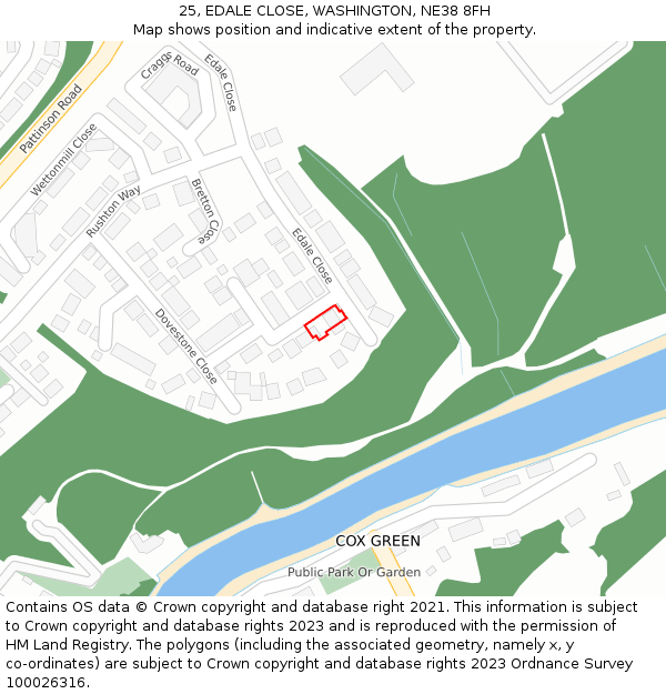 25, EDALE CLOSE, WASHINGTON, NE38 8FH: Location map and indicative extent of plot