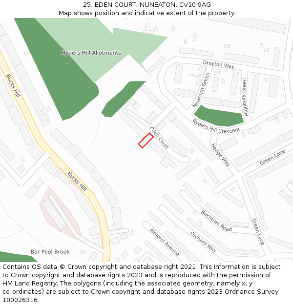 25, EDEN COURT, NUNEATON, CV10 9AG: Location map and indicative extent of plot