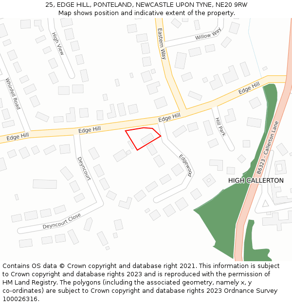 25, EDGE HILL, PONTELAND, NEWCASTLE UPON TYNE, NE20 9RW: Location map and indicative extent of plot
