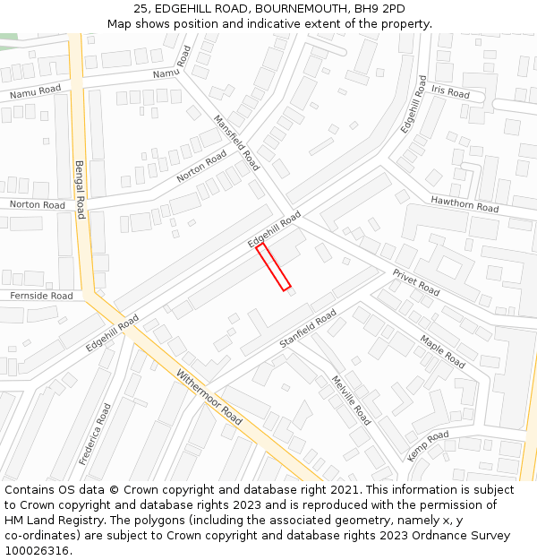 25, EDGEHILL ROAD, BOURNEMOUTH, BH9 2PD: Location map and indicative extent of plot