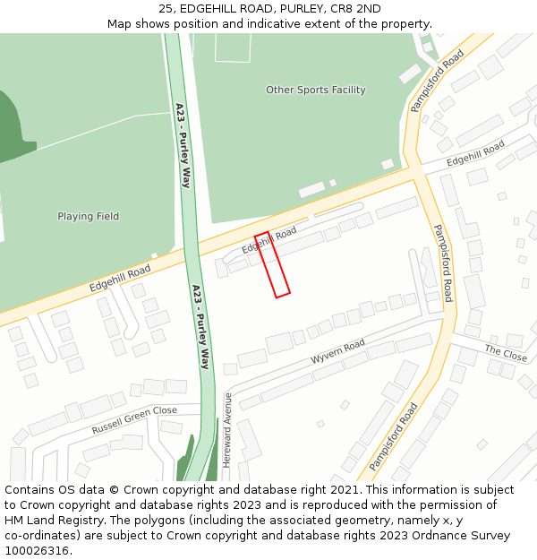 25, EDGEHILL ROAD, PURLEY, CR8 2ND: Location map and indicative extent of plot
