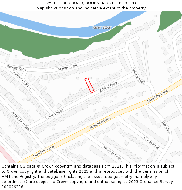 25, EDIFRED ROAD, BOURNEMOUTH, BH9 3PB: Location map and indicative extent of plot
