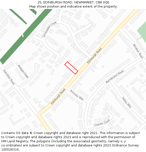 25, EDINBURGH ROAD, NEWMARKET, CB8 0QE: Location map and indicative extent of plot