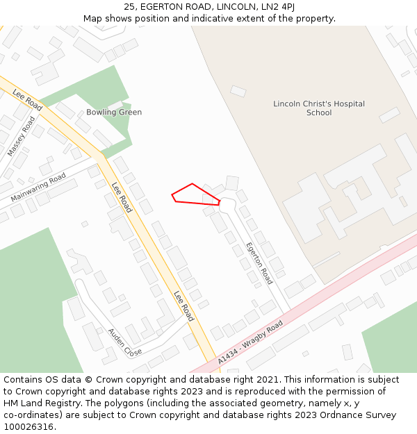 25, EGERTON ROAD, LINCOLN, LN2 4PJ: Location map and indicative extent of plot
