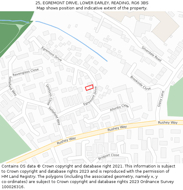 25, EGREMONT DRIVE, LOWER EARLEY, READING, RG6 3BS: Location map and indicative extent of plot