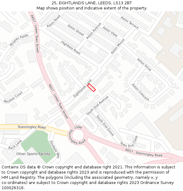 25, EIGHTLANDS LANE, LEEDS, LS13 2BT: Location map and indicative extent of plot
