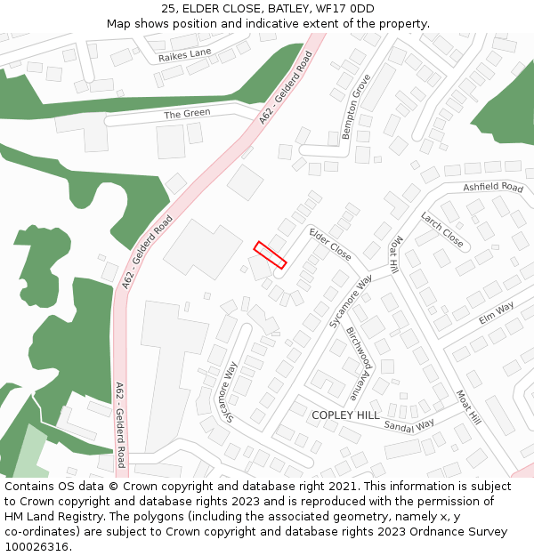 25, ELDER CLOSE, BATLEY, WF17 0DD: Location map and indicative extent of plot