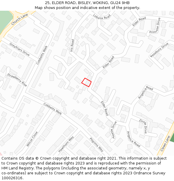25, ELDER ROAD, BISLEY, WOKING, GU24 9HB: Location map and indicative extent of plot