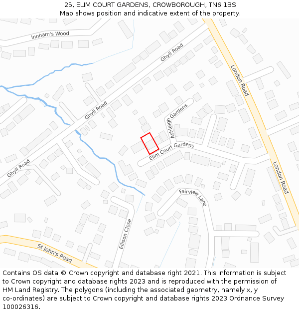 25, ELIM COURT GARDENS, CROWBOROUGH, TN6 1BS: Location map and indicative extent of plot