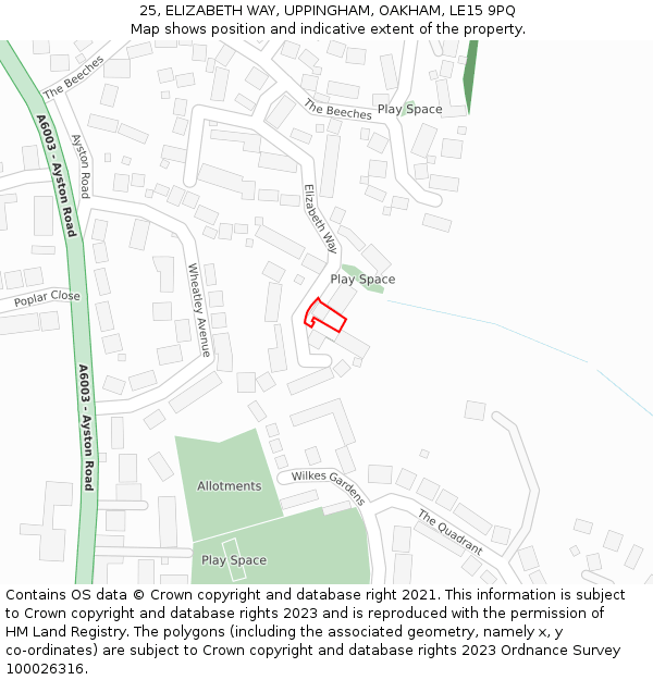 25, ELIZABETH WAY, UPPINGHAM, OAKHAM, LE15 9PQ: Location map and indicative extent of plot