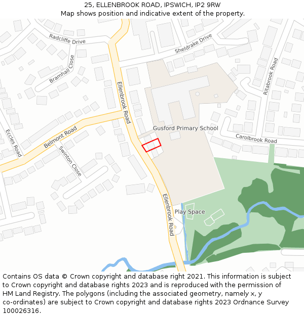 25, ELLENBROOK ROAD, IPSWICH, IP2 9RW: Location map and indicative extent of plot