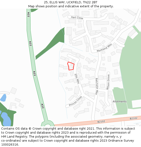 25, ELLIS WAY, UCKFIELD, TN22 2BT: Location map and indicative extent of plot