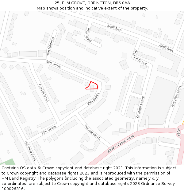 25, ELM GROVE, ORPINGTON, BR6 0AA: Location map and indicative extent of plot