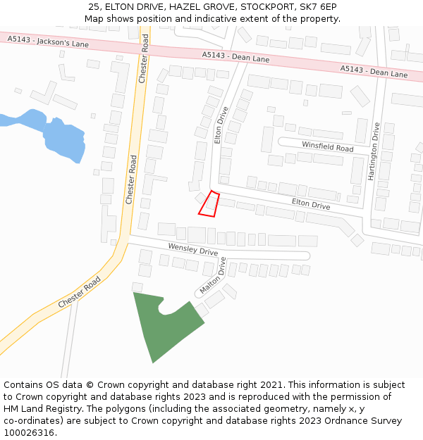 25, ELTON DRIVE, HAZEL GROVE, STOCKPORT, SK7 6EP: Location map and indicative extent of plot