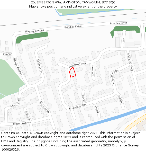 25, EMBERTON WAY, AMINGTON, TAMWORTH, B77 3QQ: Location map and indicative extent of plot