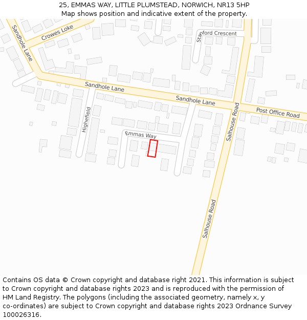 25, EMMAS WAY, LITTLE PLUMSTEAD, NORWICH, NR13 5HP: Location map and indicative extent of plot