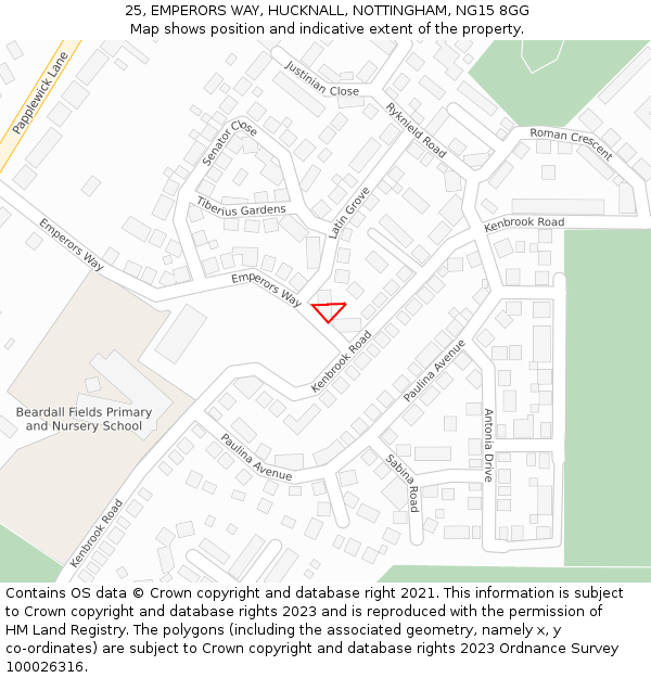 25, EMPERORS WAY, HUCKNALL, NOTTINGHAM, NG15 8GG: Location map and indicative extent of plot