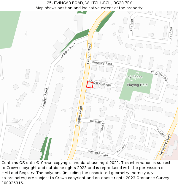 25, EVINGAR ROAD, WHITCHURCH, RG28 7EY: Location map and indicative extent of plot