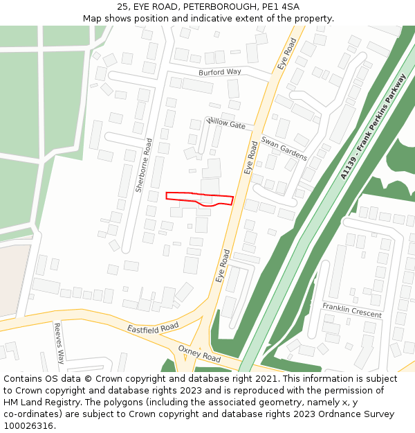 25, EYE ROAD, PETERBOROUGH, PE1 4SA: Location map and indicative extent of plot