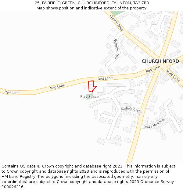 25, FAIRFIELD GREEN, CHURCHINFORD, TAUNTON, TA3 7RR: Location map and indicative extent of plot