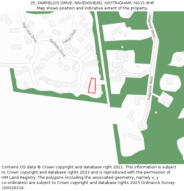 25, FAIRFIELDS DRIVE, RAVENSHEAD, NOTTINGHAM, NG15 9HR: Location map and indicative extent of plot