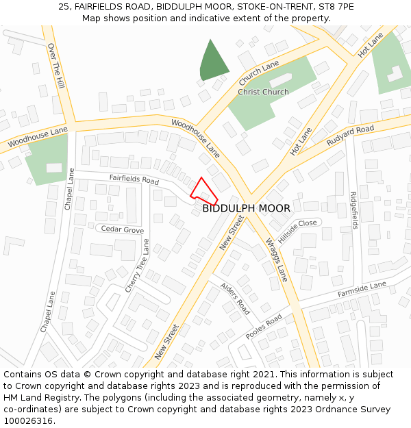 25, FAIRFIELDS ROAD, BIDDULPH MOOR, STOKE-ON-TRENT, ST8 7PE: Location map and indicative extent of plot