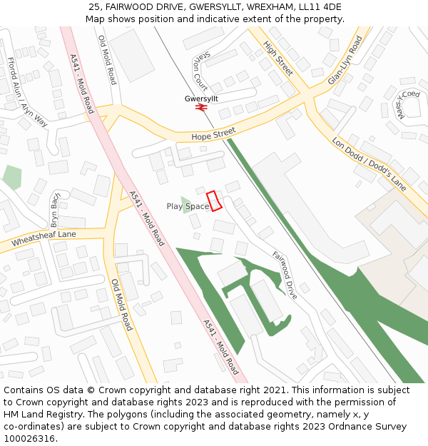 25, FAIRWOOD DRIVE, GWERSYLLT, WREXHAM, LL11 4DE: Location map and indicative extent of plot