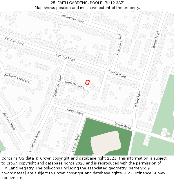 25, FAITH GARDENS, POOLE, BH12 3AZ: Location map and indicative extent of plot