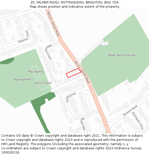 25, FALMER ROAD, ROTTINGDEAN, BRIGHTON, BN2 7DA: Location map and indicative extent of plot