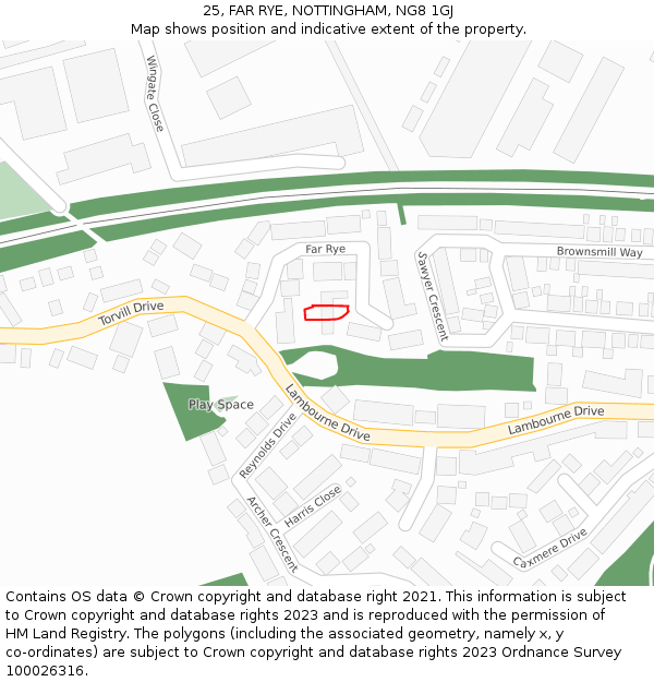 25, FAR RYE, NOTTINGHAM, NG8 1GJ: Location map and indicative extent of plot