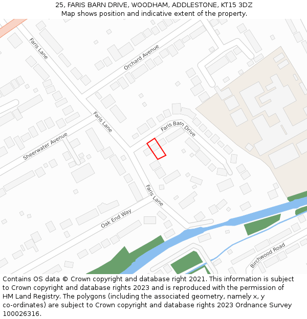 25, FARIS BARN DRIVE, WOODHAM, ADDLESTONE, KT15 3DZ: Location map and indicative extent of plot