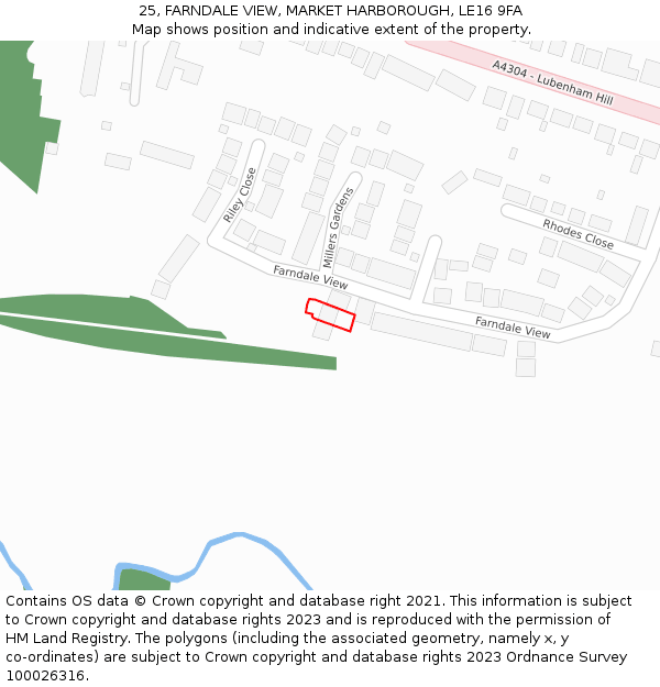 25, FARNDALE VIEW, MARKET HARBOROUGH, LE16 9FA: Location map and indicative extent of plot