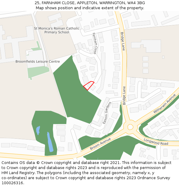25, FARNHAM CLOSE, APPLETON, WARRINGTON, WA4 3BG: Location map and indicative extent of plot