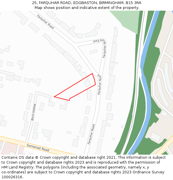25, FARQUHAR ROAD, EDGBASTON, BIRMINGHAM, B15 3RA: Location map and indicative extent of plot
