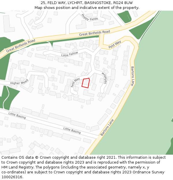 25, FELD WAY, LYCHPIT, BASINGSTOKE, RG24 8UW: Location map and indicative extent of plot