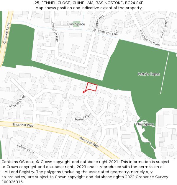 25, FENNEL CLOSE, CHINEHAM, BASINGSTOKE, RG24 8XF: Location map and indicative extent of plot