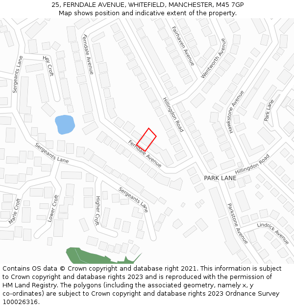 25, FERNDALE AVENUE, WHITEFIELD, MANCHESTER, M45 7GP: Location map and indicative extent of plot