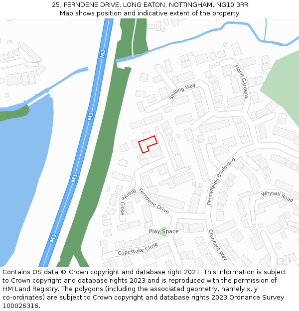 25, FERNDENE DRIVE, LONG EATON, NOTTINGHAM, NG10 3RR: Location map and indicative extent of plot