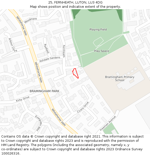 25, FERNHEATH, LUTON, LU3 4DG: Location map and indicative extent of plot